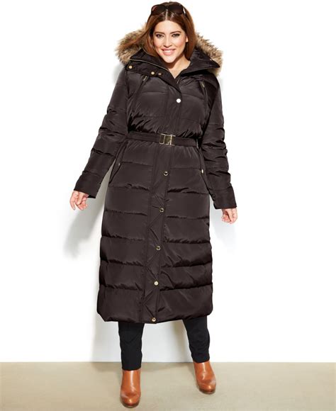 michael michael kors belted faux-fur trim hooded maxi down coat|Women's Belted Faux.